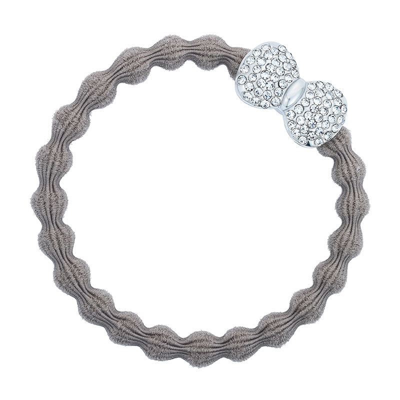 silver diamante bow cloudy grey