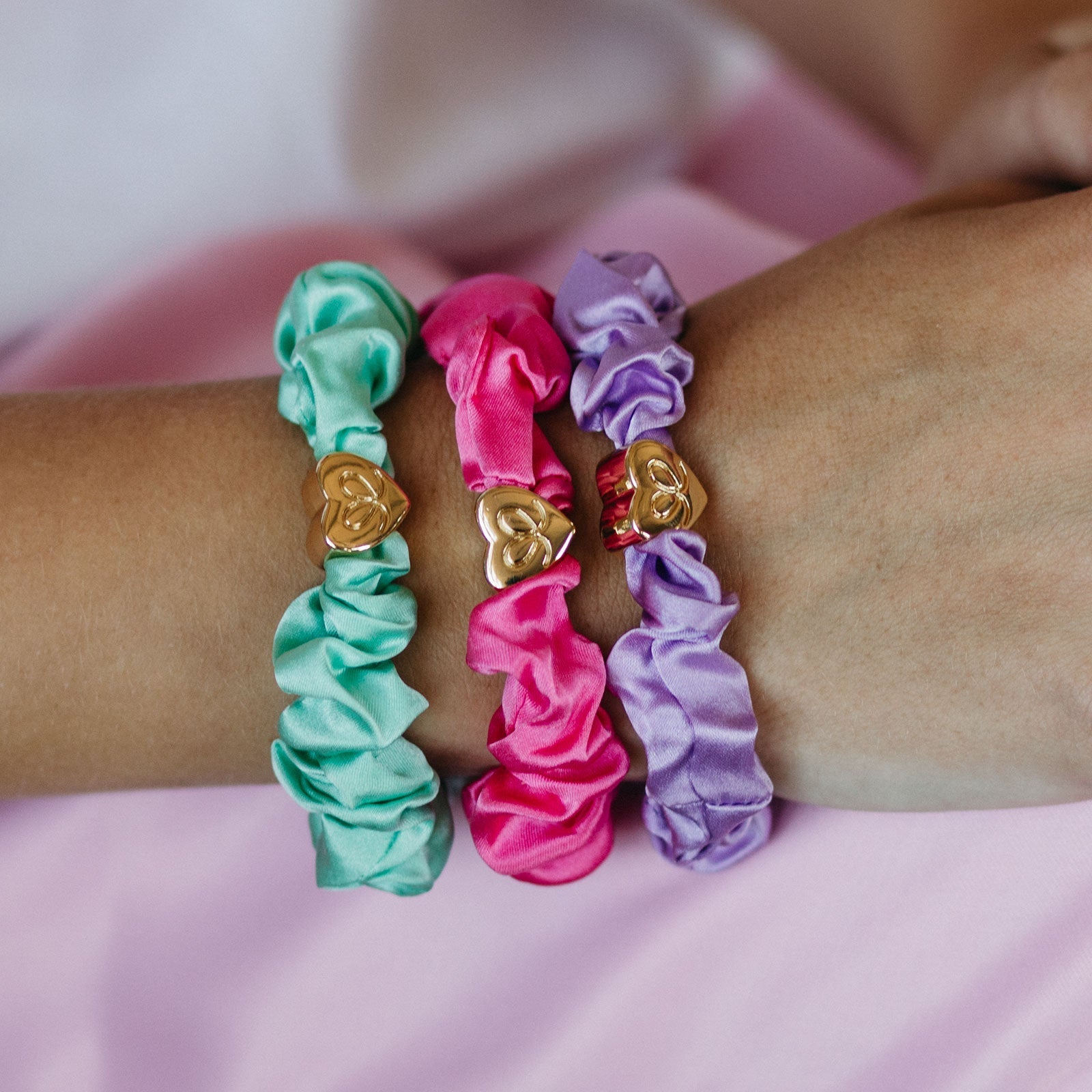 Gold Heart Silk Scrunchie – byEloise